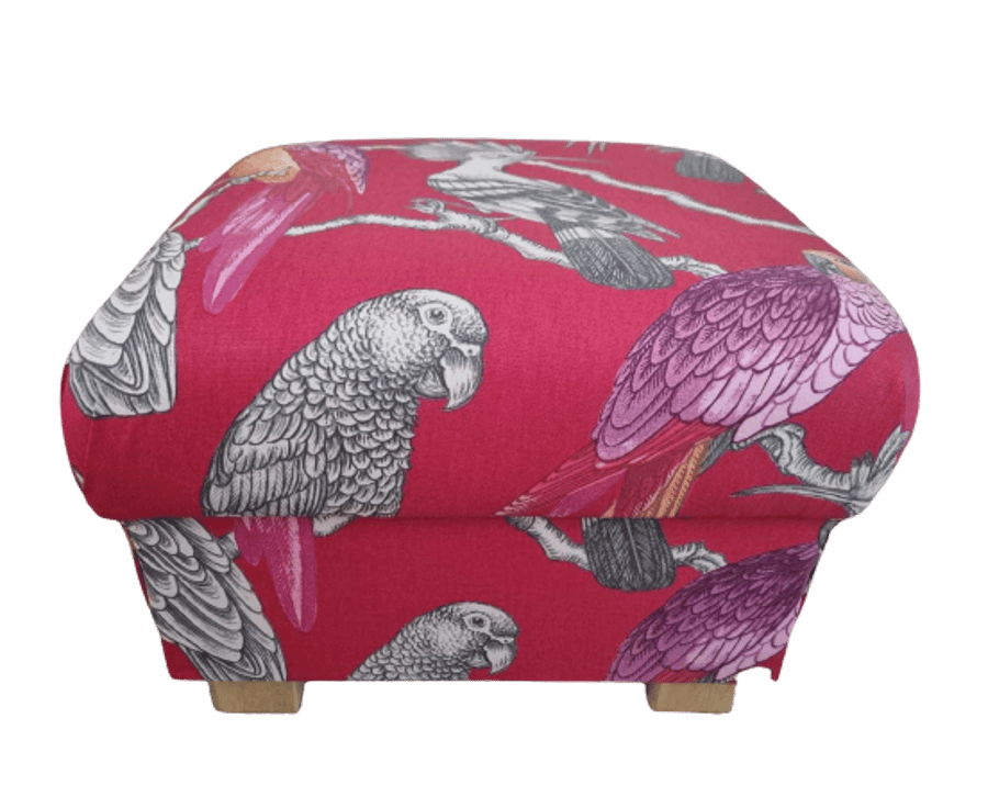 Storage Footstool iLiv Aviary Garden Pomegranate Fabric Pouffe Parrots Pink Red