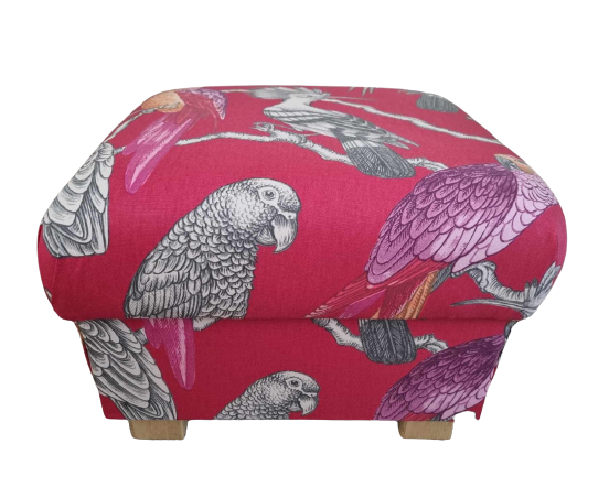 Storage Footstool iLiv Aviary Garden Pomegranate Fabric Pouffe Parrots Pink Red