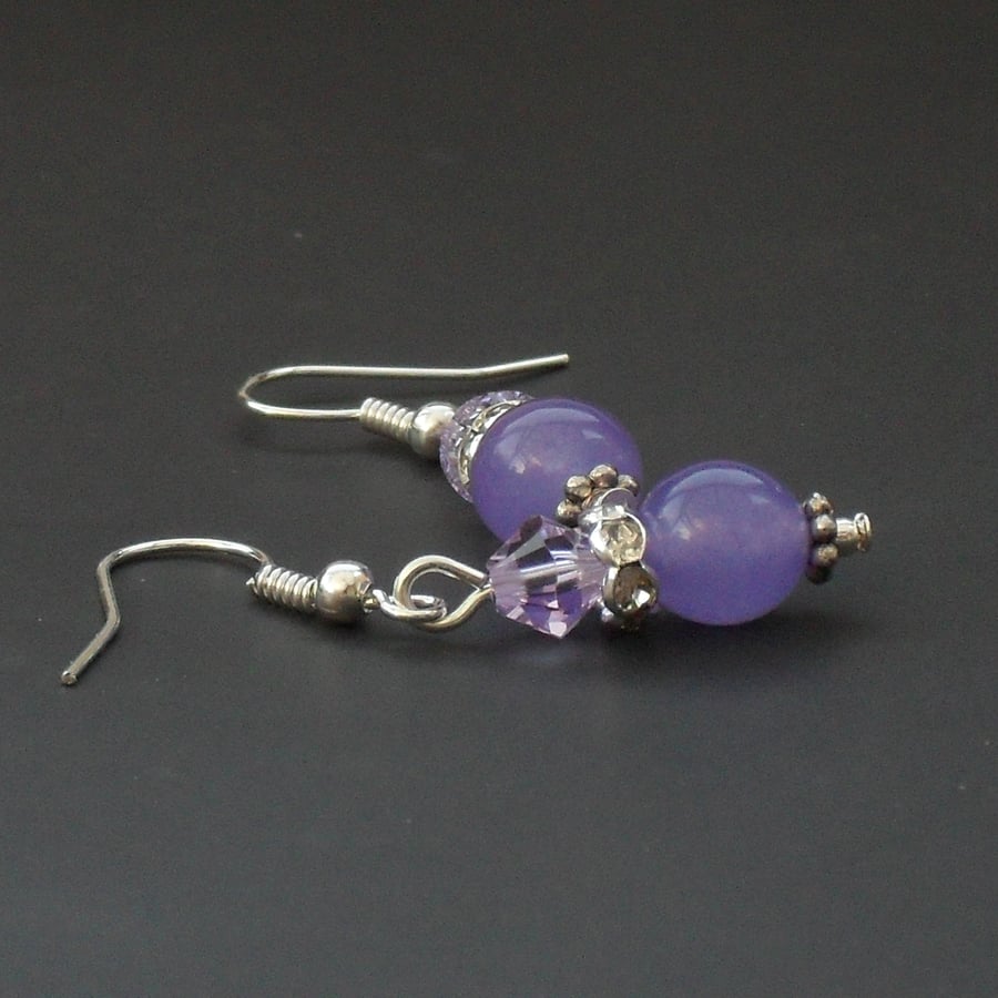 SALE: Lavender gemstone and crystal earrings, & swarovski elements