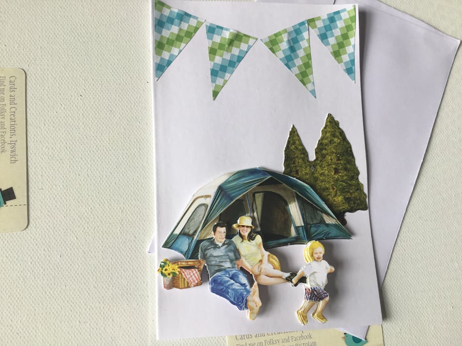 Decoupage card. Handmade card. Camping theme. CC721