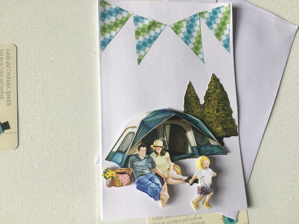 Decoupage card. Handmade card. Camping theme. Ref 326