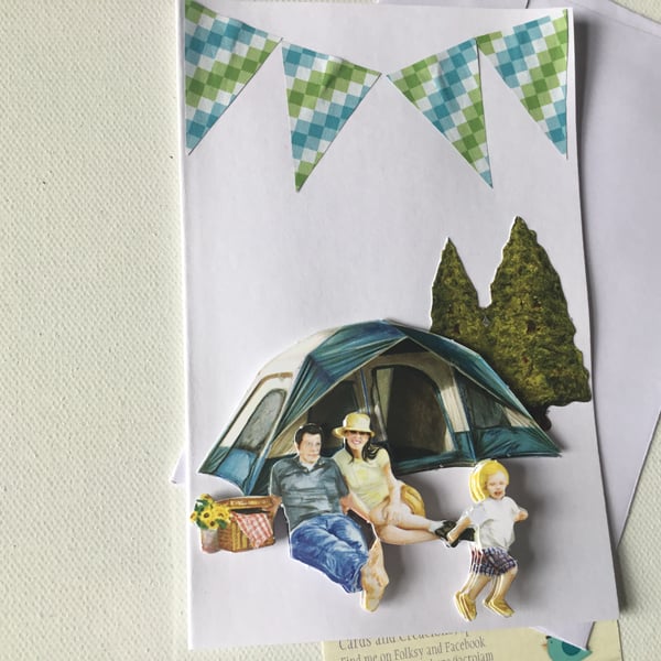 Decoupage card. Handmade card. Camping theme. Ref 326