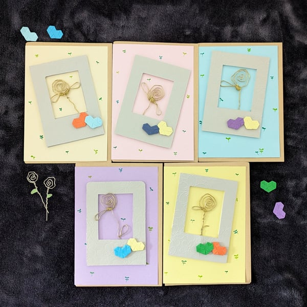 3D Wire Art Rose Greetings Card