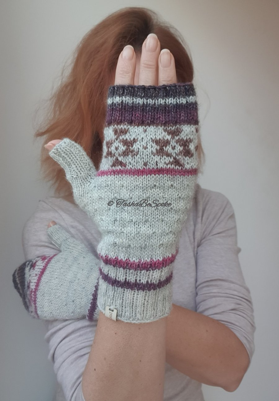 Hand knitted mismatched mittens, Fingerless women gloves, Christmas gift for her
