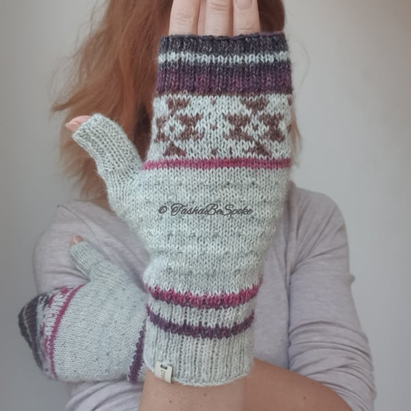 Hand knitted mismatched mittens, Fingerless women gloves, Gift for her