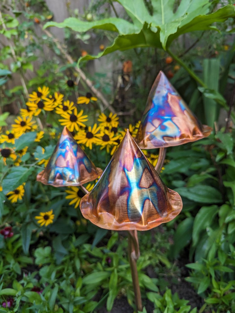 Fluted copper toadstools fairy garden decor gardening gift