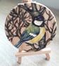 Wooden Coaster Handpainted with a Great Tit bird amongst the branches.   - Image 5