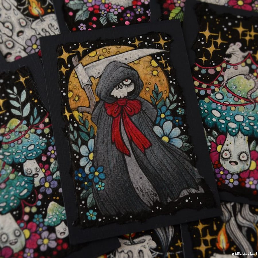 festive creepmas reaper - original aceo illustration