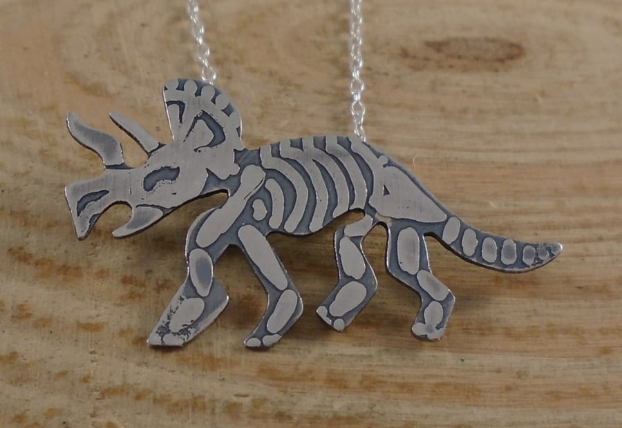 Sterling Silver Triceratops Fossil Necklace