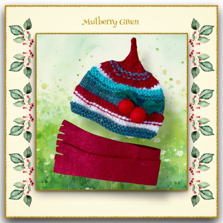 Holly Berries Hat and Scarf Set