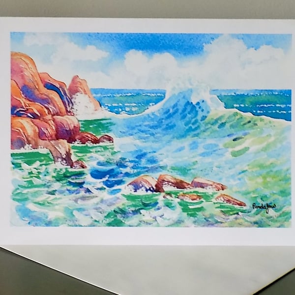 Seascape, Pembrokeshire Coast, Wales Size A5, Blank inside for own message.