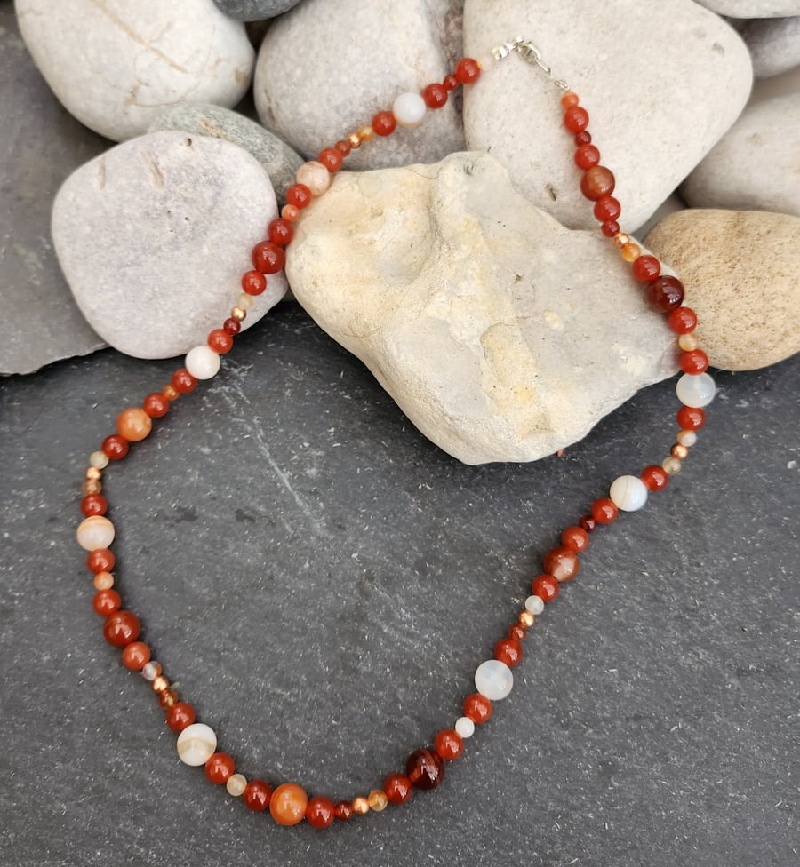 Carnelian stone necklace with sterling silver