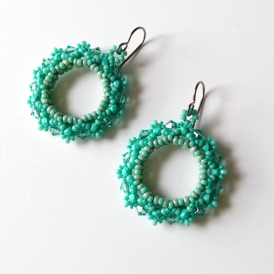 Summer Hoop Earrings in Mint Turquoise Green