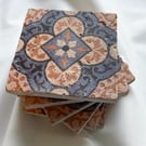 Moroccan Marble Tile Coasters Tumbled Stone Boho Home Decor Set of 4