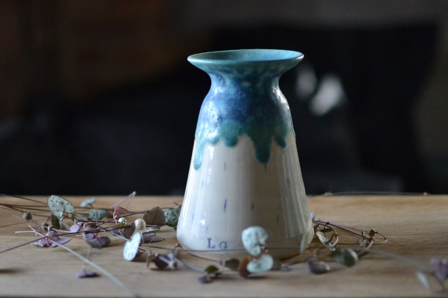 Handmade solstice vase - glazed in turquoise, white, blue