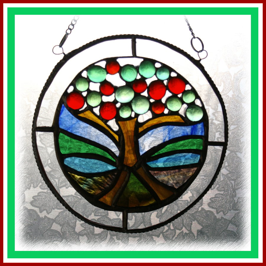 Apple Tree Stained Glass Handmade in Britain Suncatcher Ring