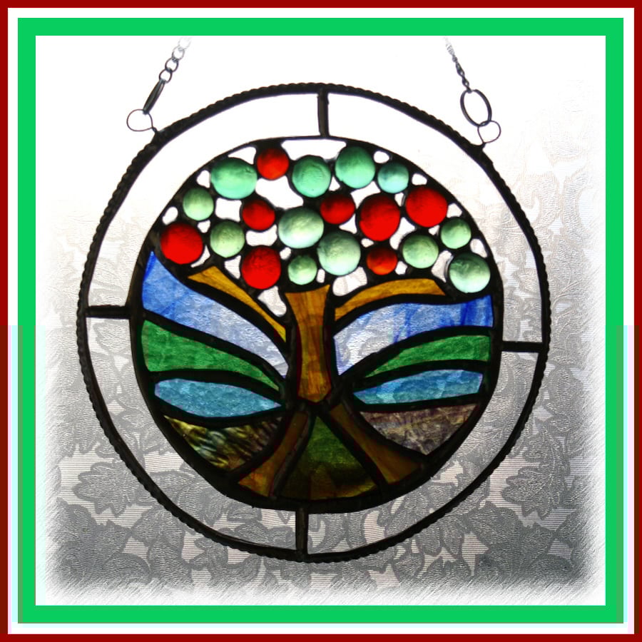 Apple Tree Stained Glass Handmade in Britain Suncatcher Ring