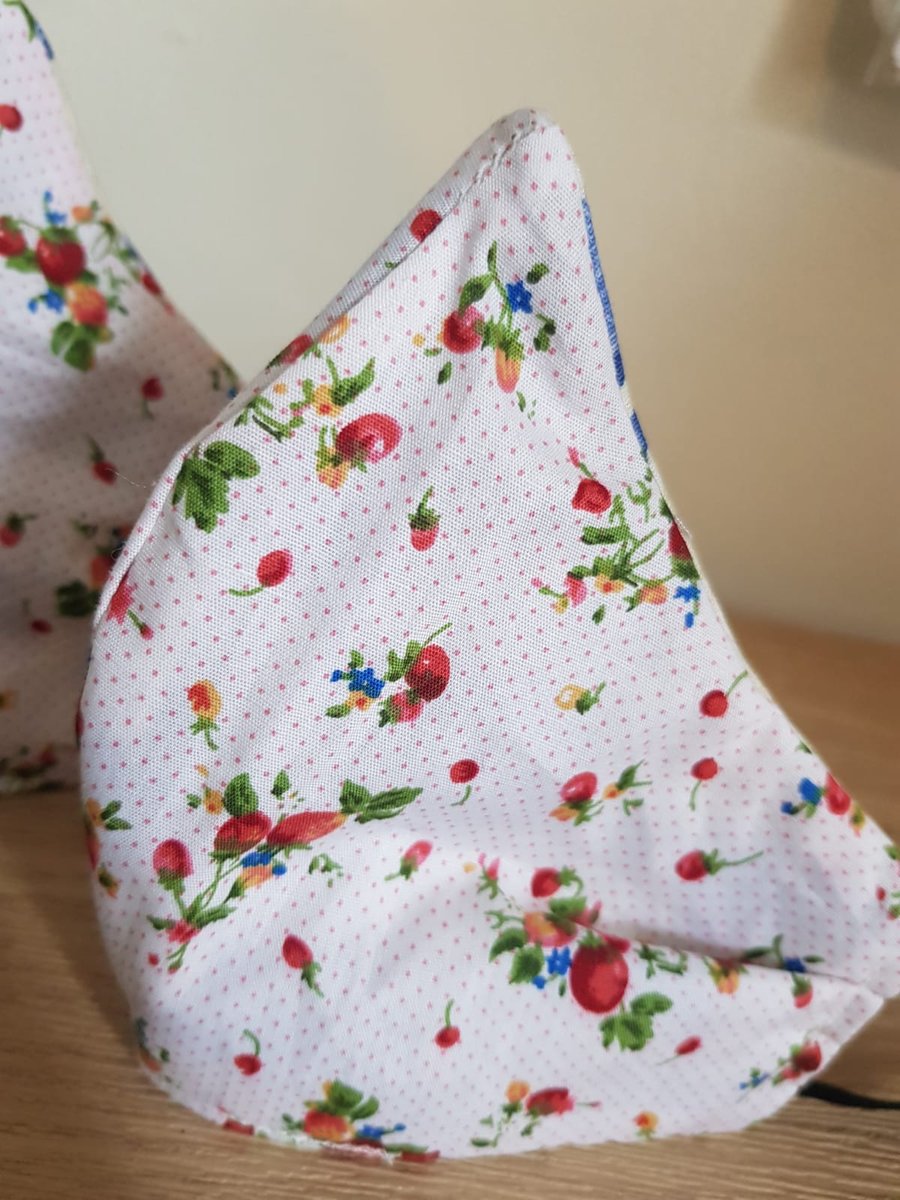 Ladies face mask two layers, white strawberry flowers  