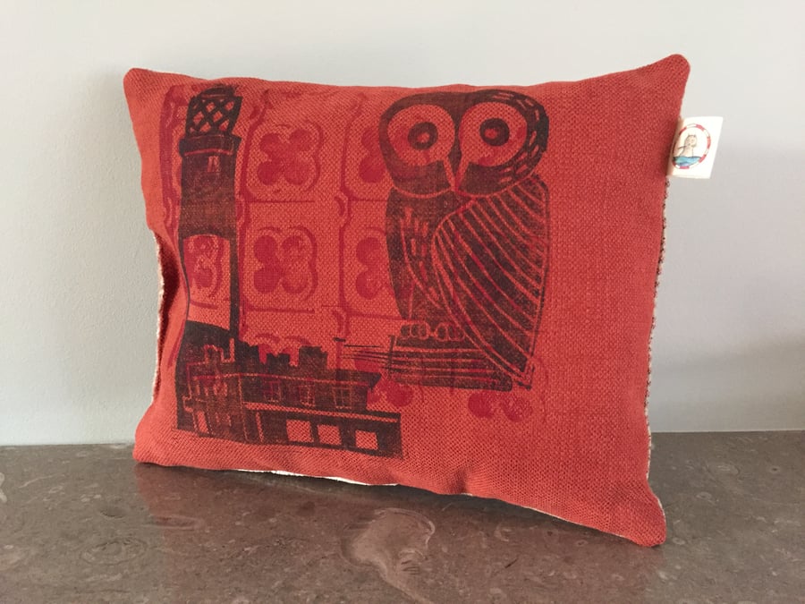  Autumn Russet Dream Sleep Pillow with Owl & Lighthouse lino print