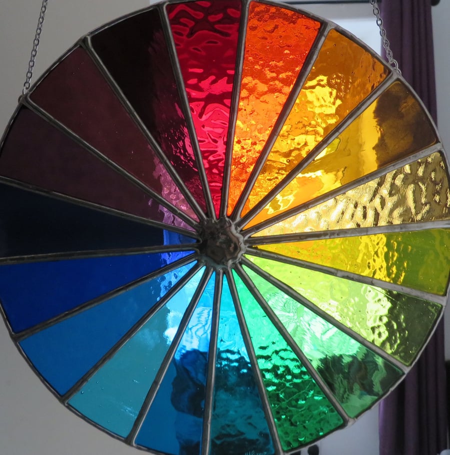 Brilliance! Rainbow Colour Spectrum Circular Round Stained Glass Hanging Panel