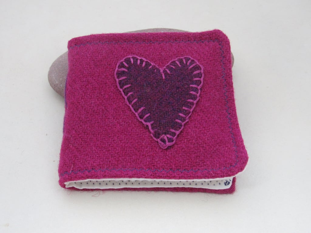 Handmade Cerise Pink Tartan and Purple Heart Tweed Needlebook