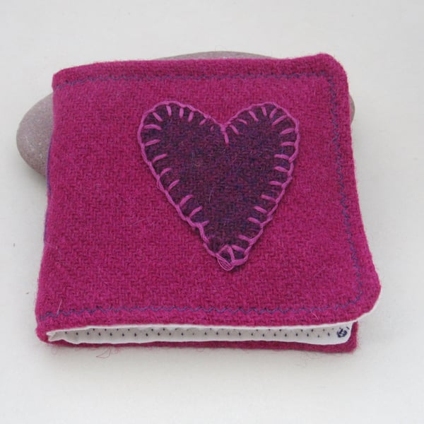 Handmade Cerise Pink Tartan and Purple Heart Tweed Needlebook