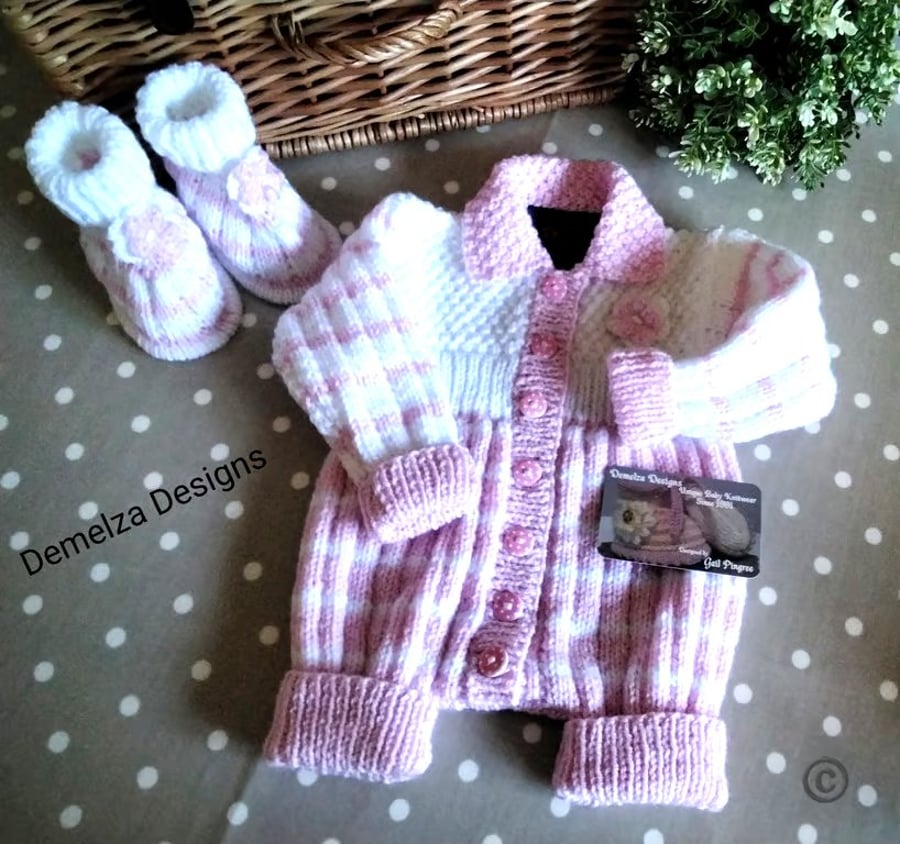 Cosy Hand Knitted Baby Girl's Knitted Romper Set  0-6 months size