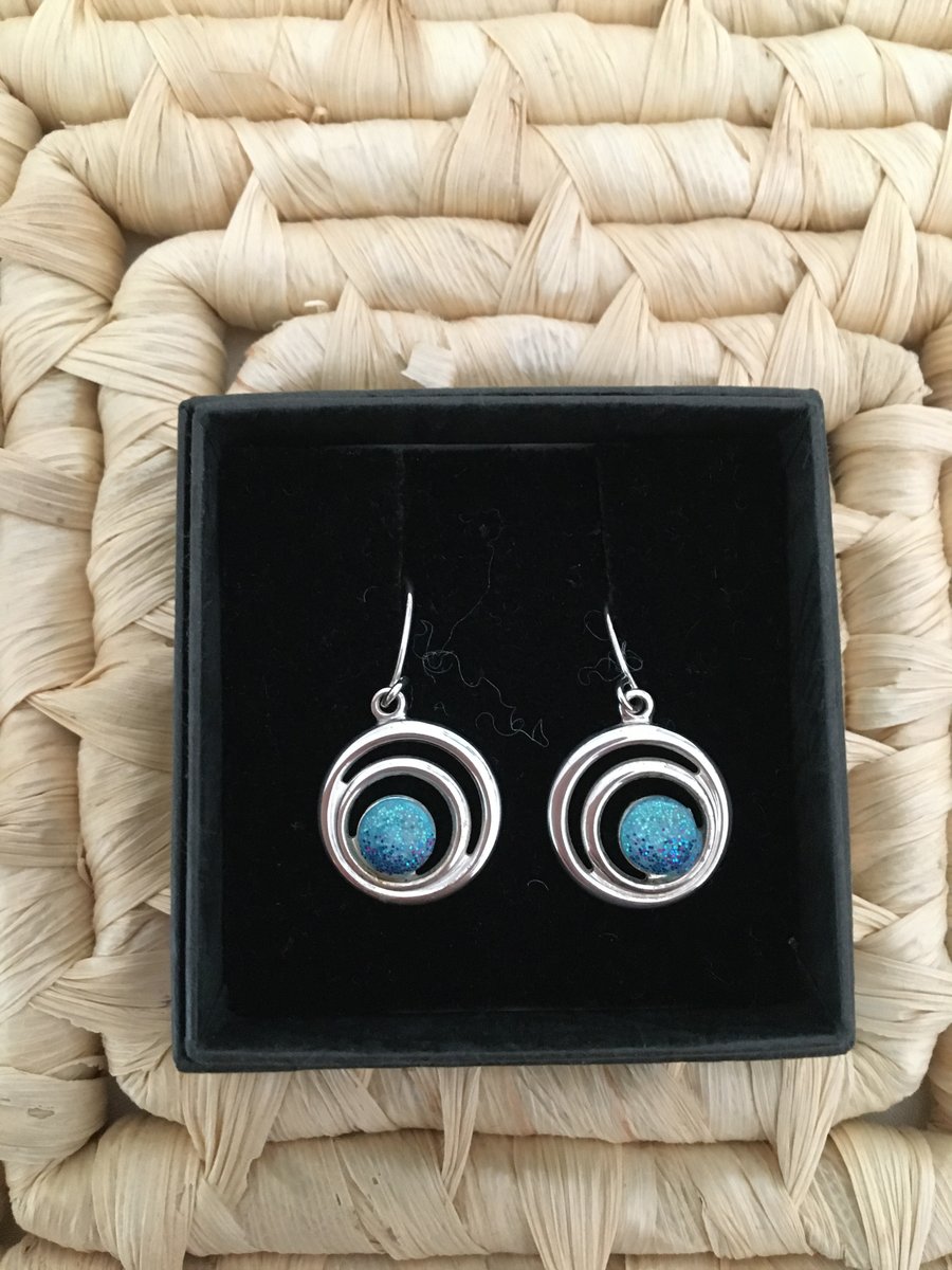 Azure Double Circle Drop Earrings