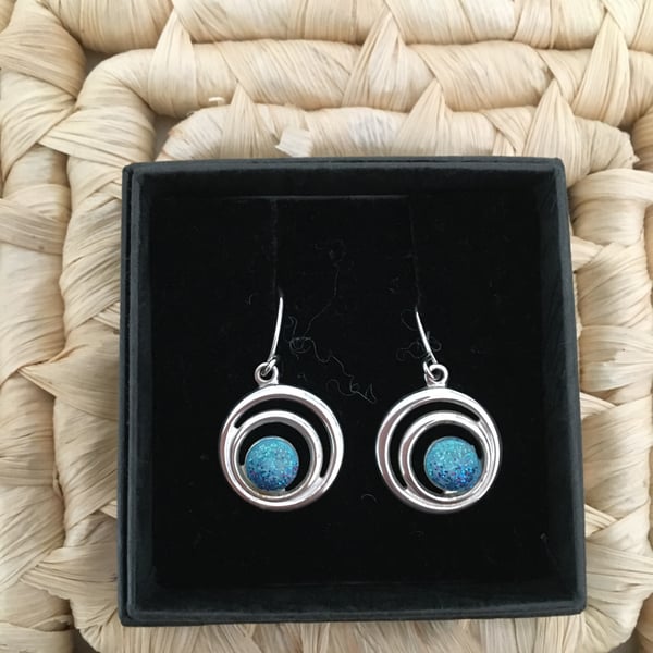 Azure Double Circle Drop Earrings