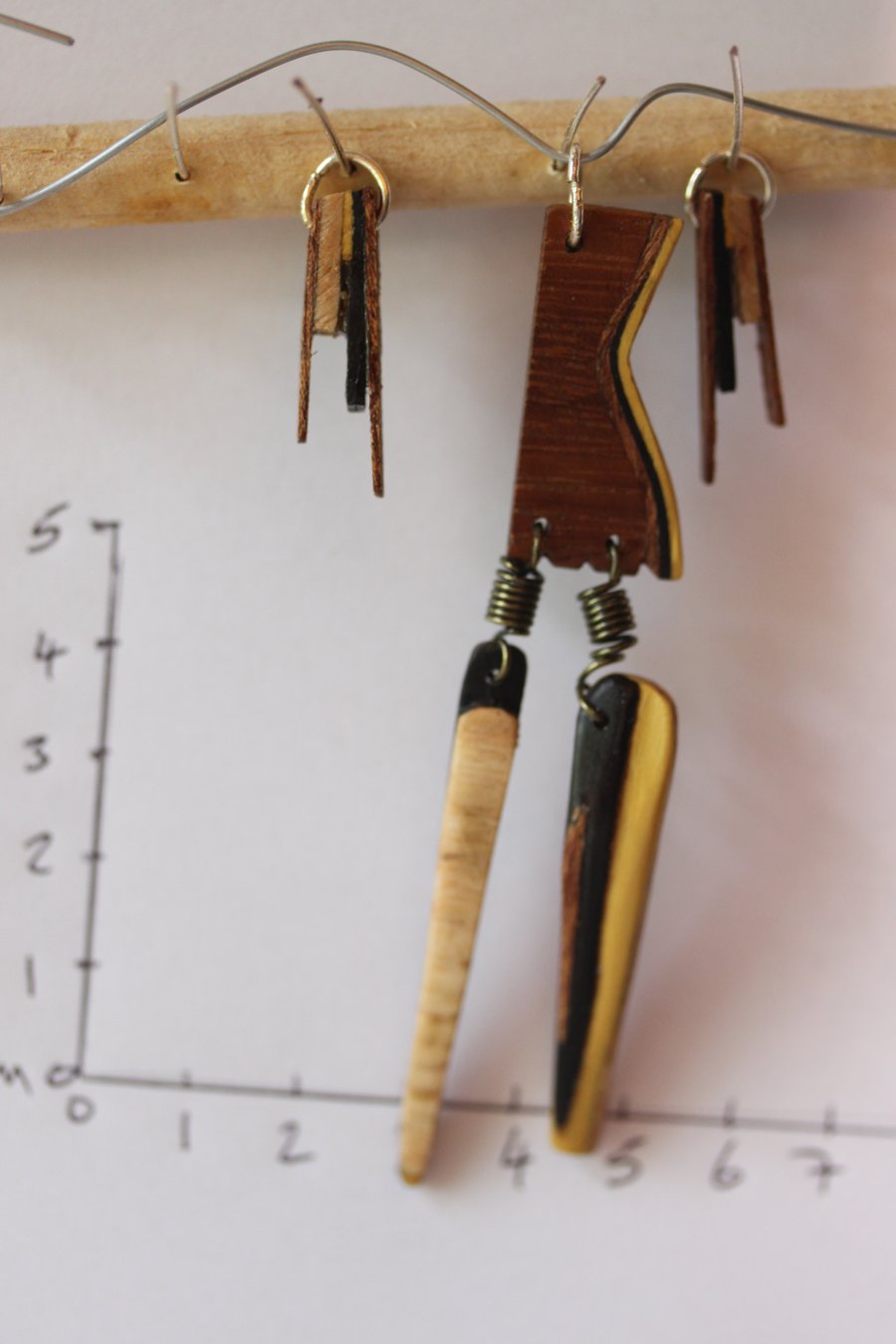 Mahogany, lemon wood and ebony pendant and earrings