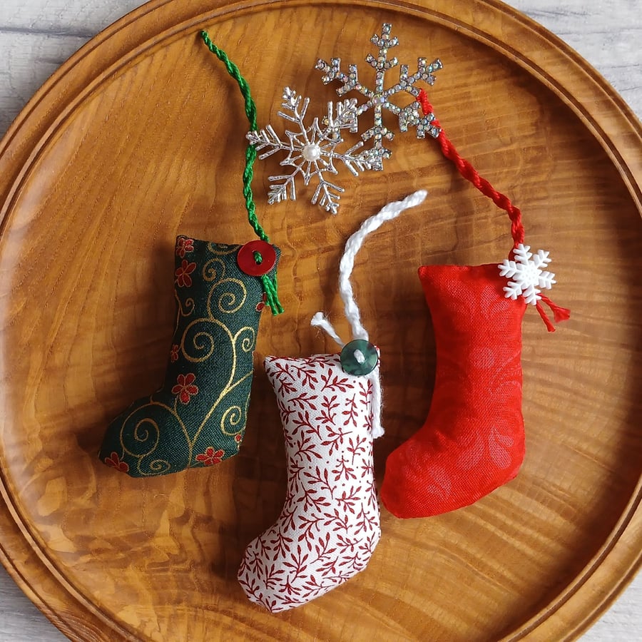 SOLD - Scrapbox Stockings - Set of 3 Mini Christmas Stocking Tree Decorations
