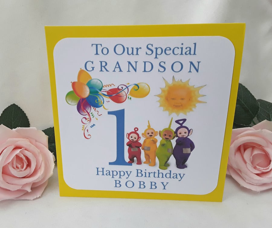 Personalised Teletubbies Birthday Card, Any age and relationship
