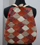 Dragon scale backpack in vintage orange velvet and paisley. fish mermaid scale