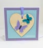 Handmade card with detachable butterflies wooden heart decoration keepsake  - Image 3
