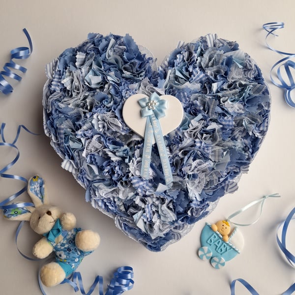 Fabric Heart - New Baby Heart - Fabric Wreath - It's A Boy