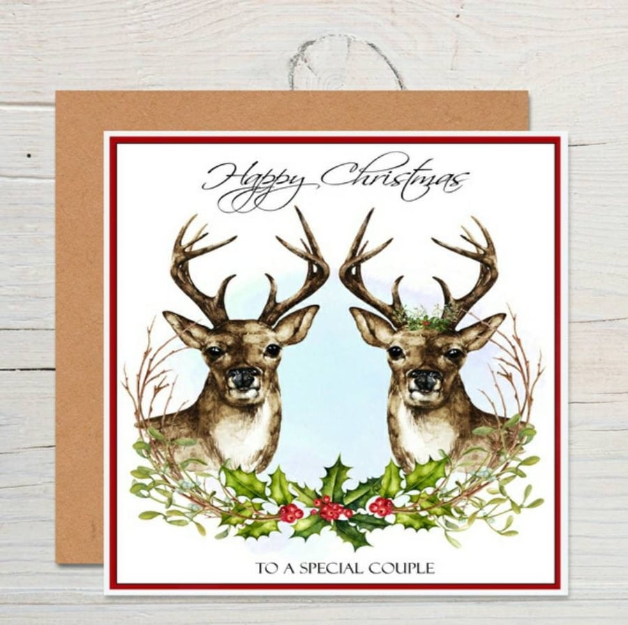 Special couple Christmas card, stag Christmas card for husband wife