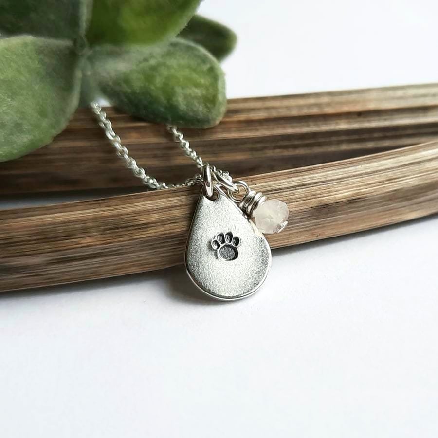 Hand Stamped Sterling Silver Teardrop Paw Print... - Folksy