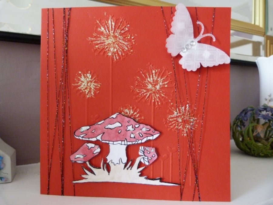 Red Mystical Mushroom Birthday Card