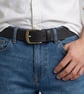 Black Full Grain Double-Stitched Leather Belt Mens Saddlery Belt 38mm UK - Image 2