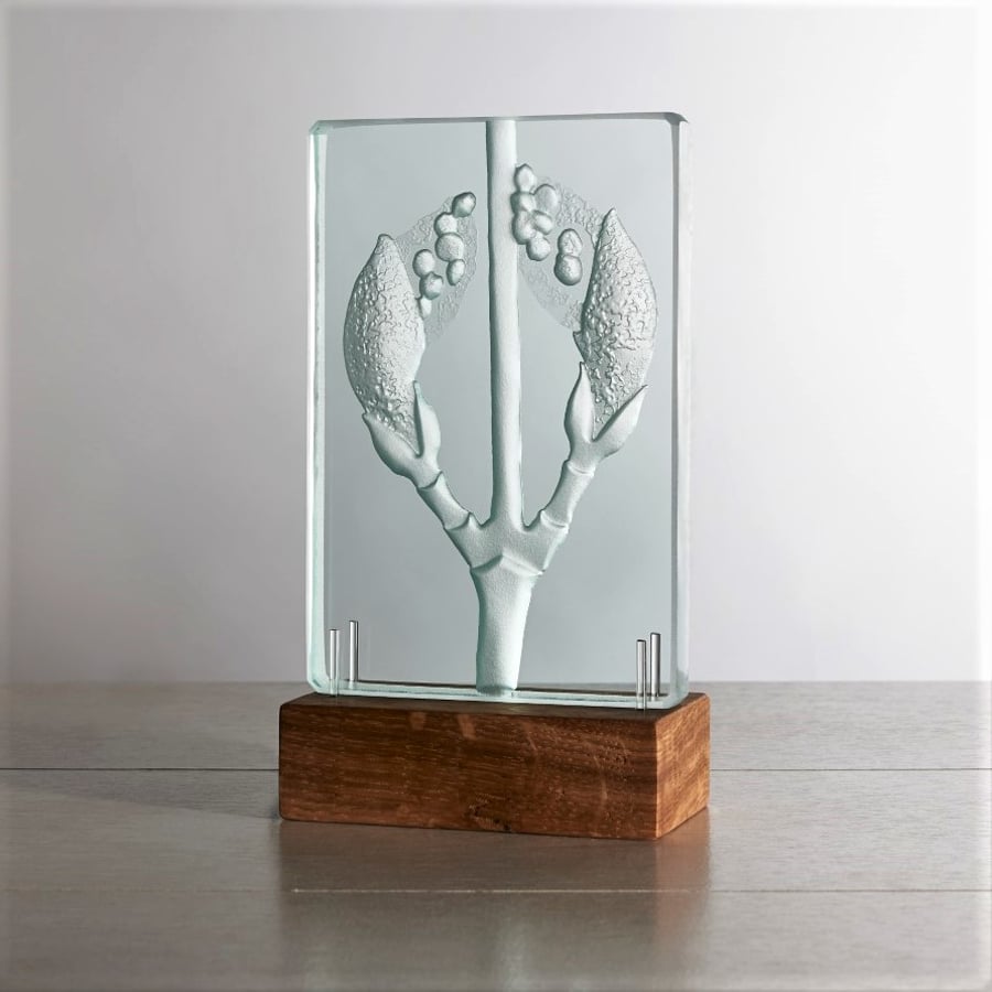 Acer Rufinerve. Engraved Sandblasted Glass Table Light Sculpture By Tim Carter