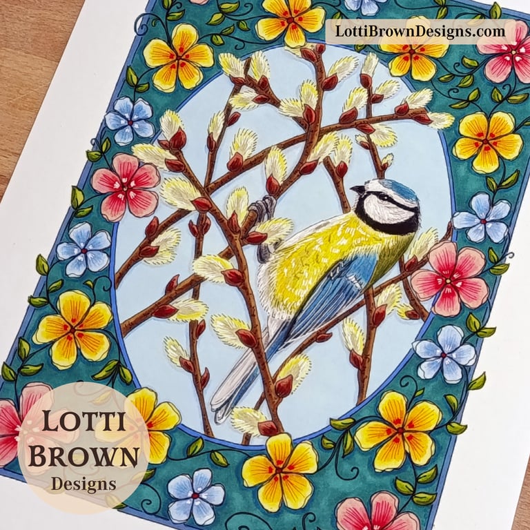 Blue Tit Art Print - British Garden Bird Art - A4 Giclée