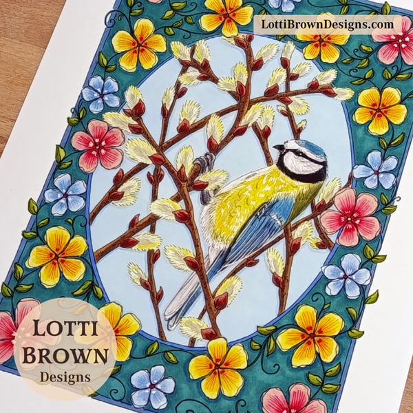 Blue Tit Art Print - British Garden Bird Art - A4 Giclée