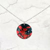 Poppy necklace, 32mm floral disc pendant with red poppies. P32-644