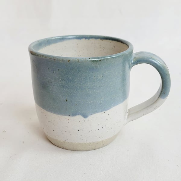 Handmade Stoneware Coffee Mug: Oatmeal and Teal Glaze