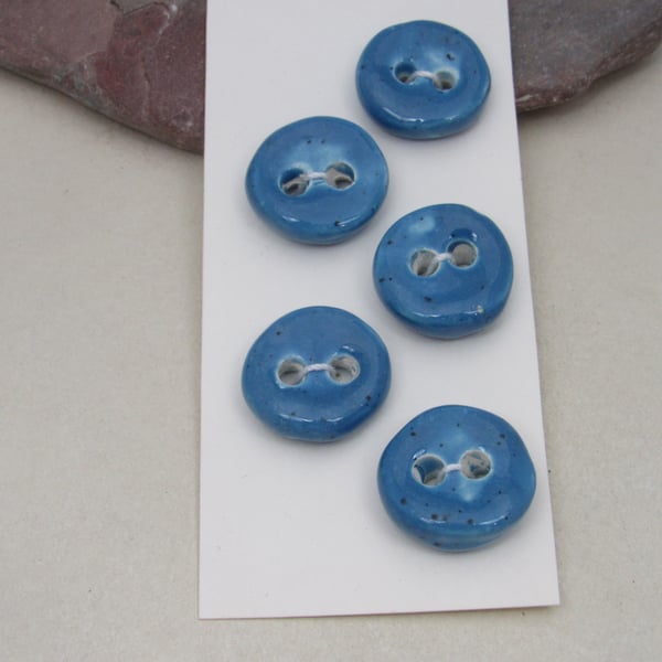 5 Small Round Cornflower Blue Ceramic Buttons