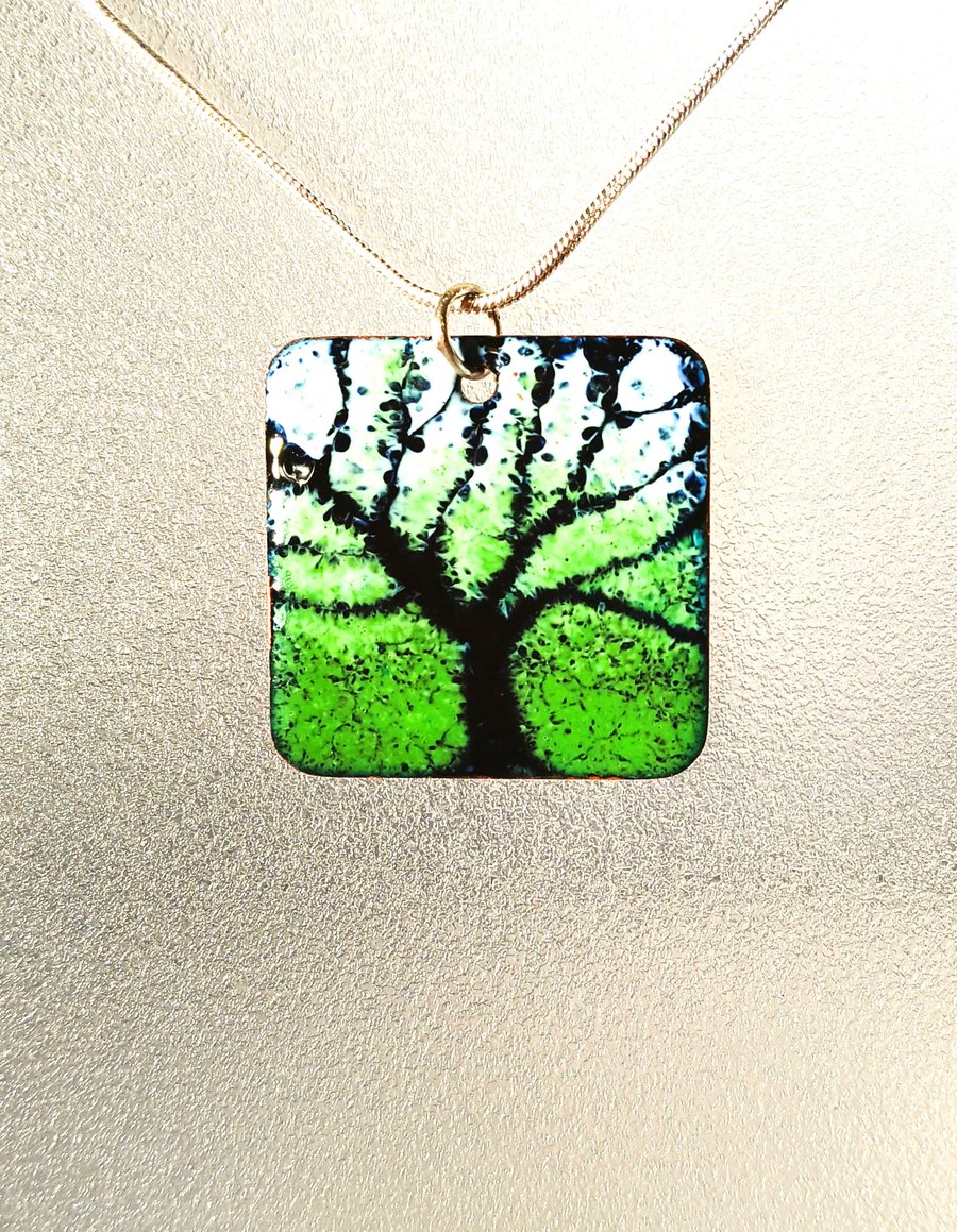 Bare branches tree pendant in enamelled copper 218