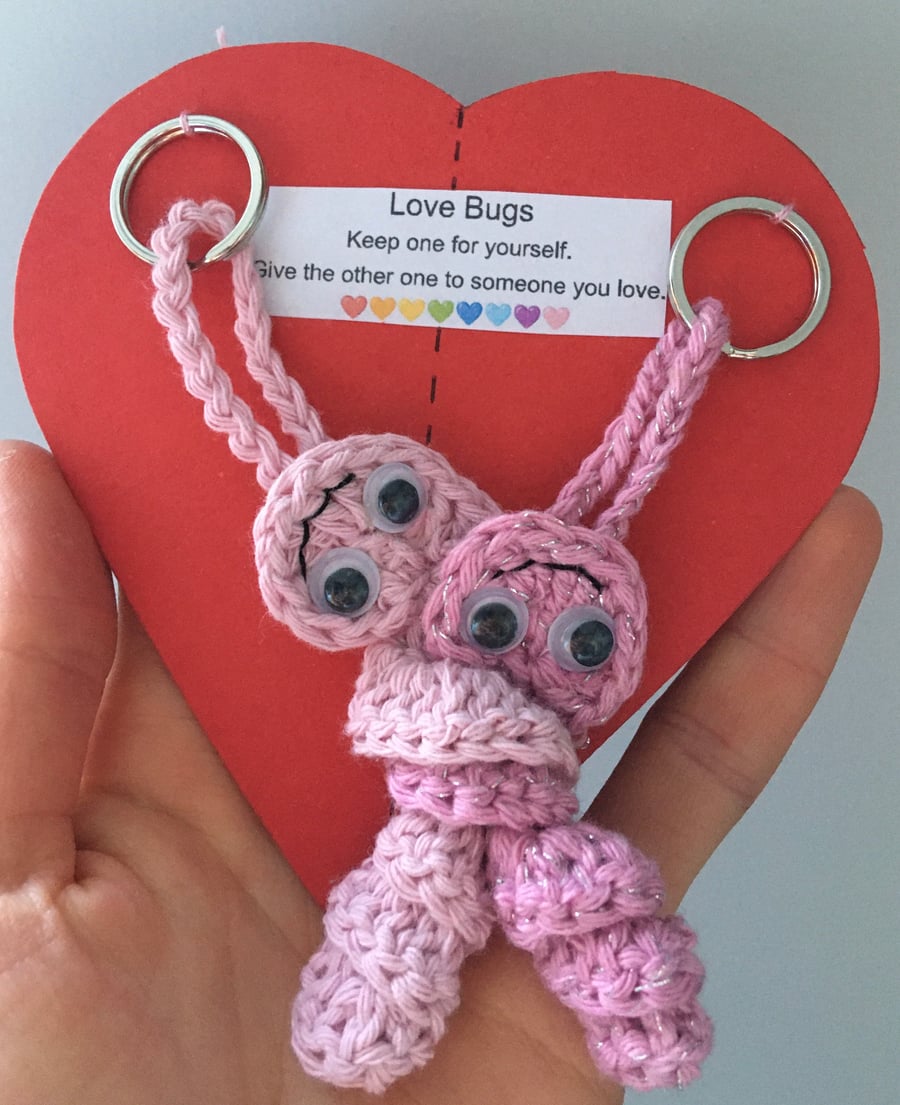 Crochet Love Bug Keyring - Pink -Valentines Gift