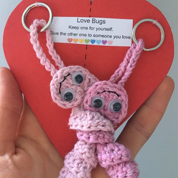 Crochet Love Bug Keyring - Pink -Valentines Gift