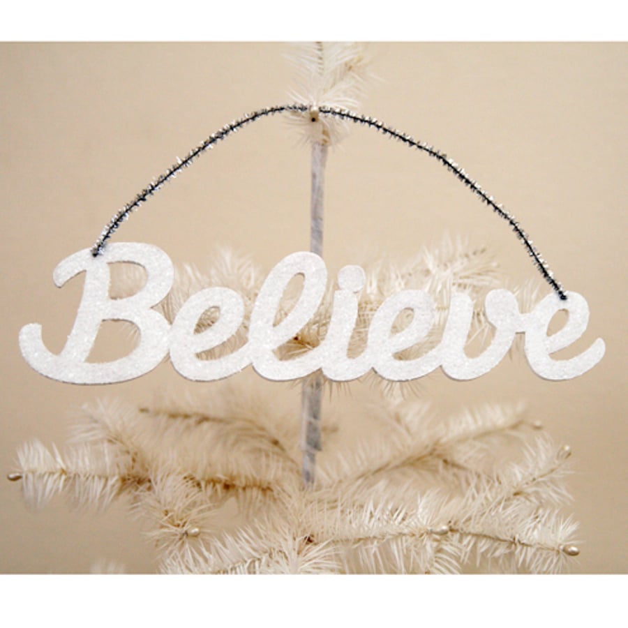 Shabby chic glittery vintage style Christmas sign Believe