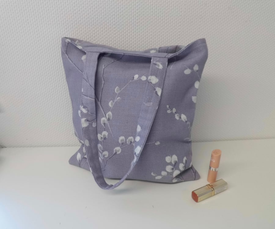Tote bag long handles in mauve Laura Ashley fabric